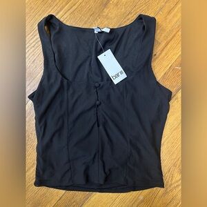 Bar III Women's Black Sleeveless Crop Top Sheer Overlay Keyhole Front Small NWT